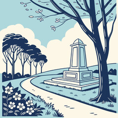 Obraz premium Of a serene memorial monument in a park tree flowers