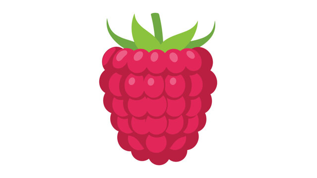 Bright red ripe raspberry fruit with a small green stem and leaves shown in a colorful and detailed flat illustration for food designs.