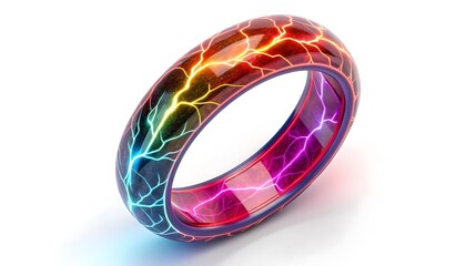 A modern ring design featuring vibrant neon lightning streaks and a colorful gradient