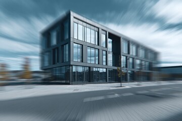 Obraz premium Modern building with reflective windows and motion blur effect.