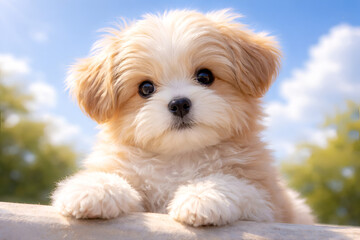 Obraz premium Cute Small Puppy Dog Sitting Isolated on White