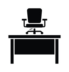 Fototapeta premium Black vector illustration of office desk and chair setup for workspace