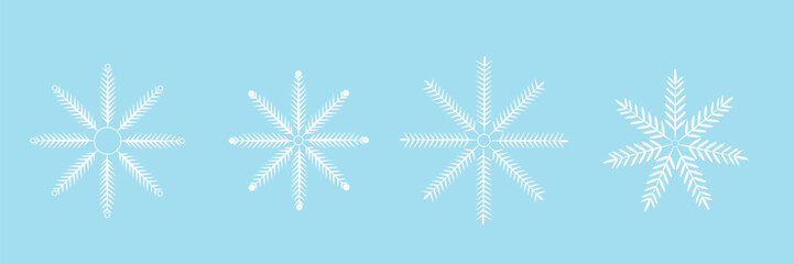 Cute minimalistic snowflakes collection. Festive winter holiday decorations for Christmas and New Year. Flat vector illustration