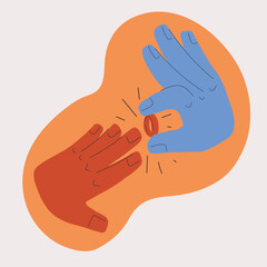 Cartoon vector illustration of hands exchanging a ring, capturing the moment of engagement or marriage