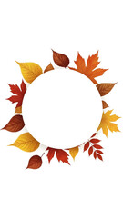 Autumn Leaves Circle Frame on White Background.