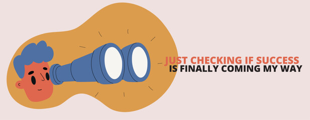 Cartoon vector illustration of a man using binoculars like a doorway into possibilities