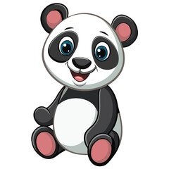 Fototapeta premium Cute cartoon baby panda bear holding bamboo in a fun vector illustration style on a white background
