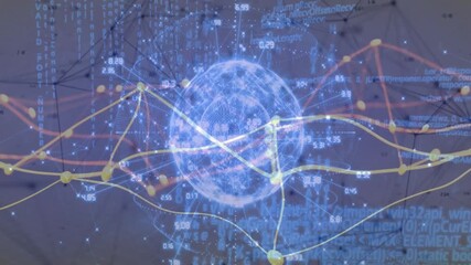 Glowing digital globe floating inside mesh network interface, streaming data along curved lines - Powered by Adobe