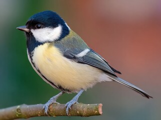 Fototapeta premium Great Tit perched on branch, with eye contact