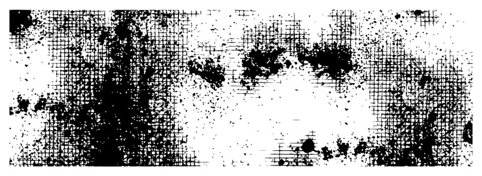 Dirty halftone grid texture with heavy grunge ink spots