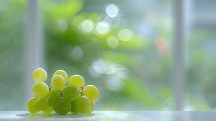 Fresh green grapes still life in natural light setting