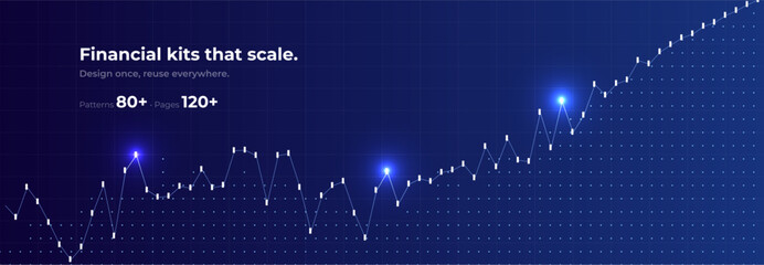 Fototapeta na wymiar Financial Growth, Fintech Analytics, Rise Profit, Business Up Chart, Stock Candle, Development Invest, New Year Sale Plan, Company Benefit Money Visual Graphic for Presentation. Vector Illustration