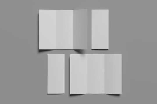 Realistic blank trifold brochure illustration for mockup. 3D Render.