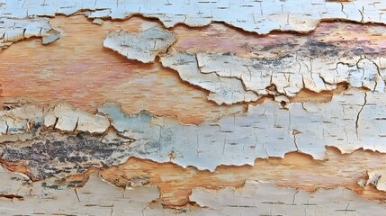 Close-up texture of peeling silver birch bark revealing natural organic patterns and woody layers