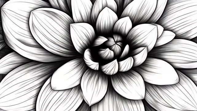 Intricate line drawing of a stunning floral composition showcasing detailed petals and central bloom