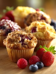 Assorted Berry Muffins with Fresh Fruit Garnish