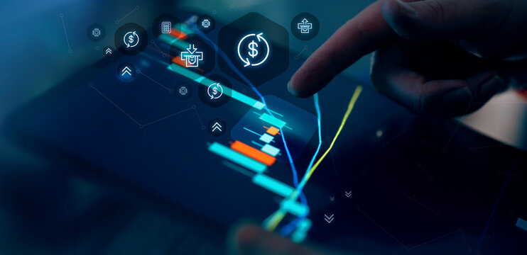 Cryptocurrency market analytics tablet interface future profits - Powered by Adobe
