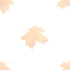An autumn seamless pattern with maple leaves. This hand drawn watercolor illustration features light tones and a simple style. Suitable for textiles, wrapping paper and wallpaper.