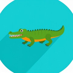 Obraz premium Cartoon Green Crocodile Smiling Isolated on Blue Gradient Background