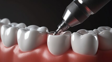 Dental procedure showing extraction of a filling.