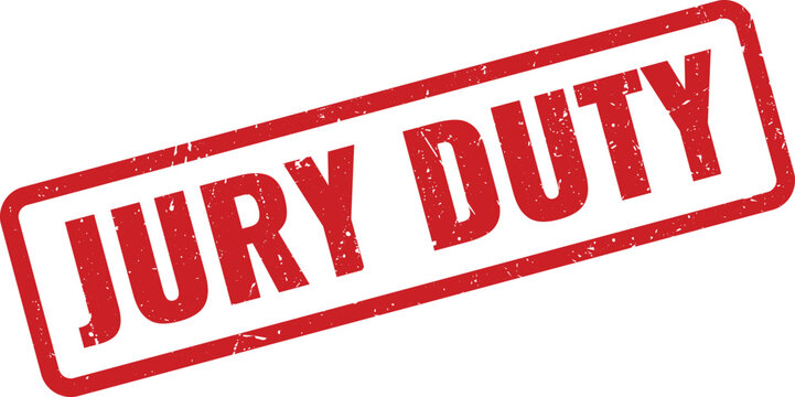 Official red rubber stamp with the important message Jury Duty for legal proceedings
