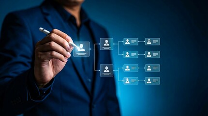 Digital team management hierarchy with connected user icons