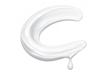 White liquid letter c dripping, glossy paint or cream alphabet character with transparent background