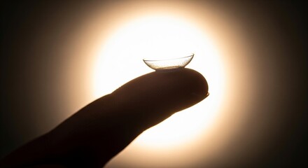 Contact lens on fingertip with glowing halo backlight effect