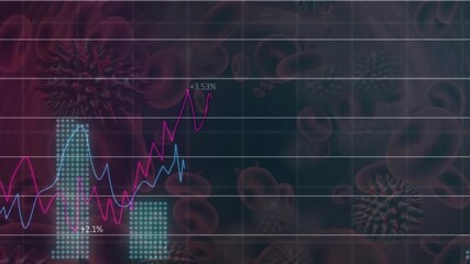 Animation of financial data processing over virus and blood cells - Powered by Adobe