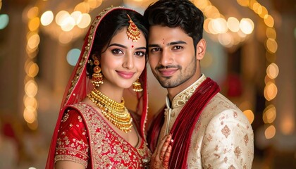 Indian traditional wedding couple outdoor portrait ceremony