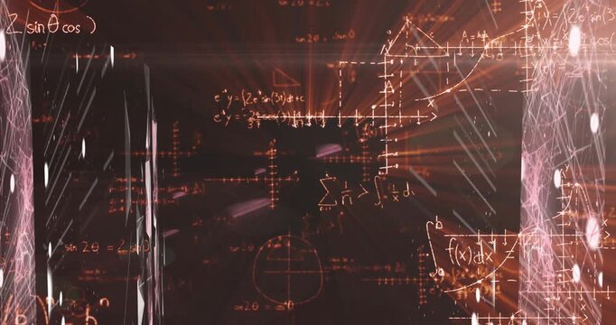 Digital animation showcases a network and math problems illustrating global technology.