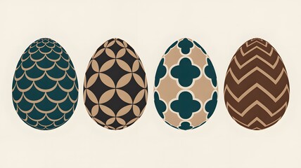 Elegant collection of four decorative eggs featuring unique geometric patterns