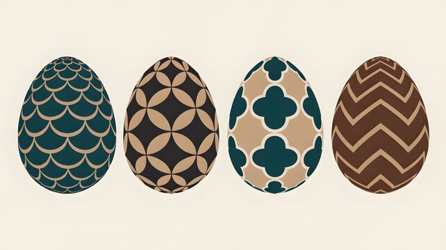 Elegant collection of four decorative eggs featuring unique geometric patterns - Powered by Adobe