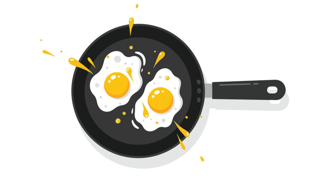 Two freshly cooked sunny-side-up eggs sizzling in a hot frying pan ready for a delicious breakfast meal