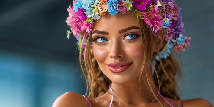 a beautiful flower power woman with cool sunglasses