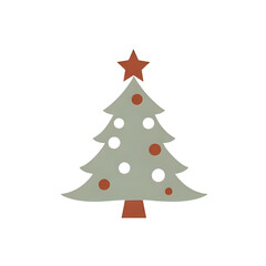 Fototapeta premium A minimalist illustration of a decorated Christmas tree with a star on top viewed from the front