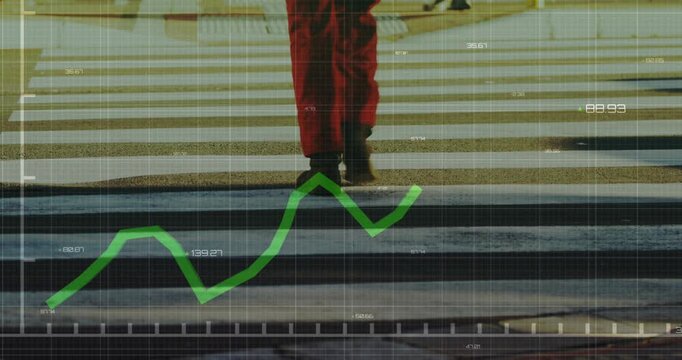 Animation of green line and data processing over man on zebra crossing