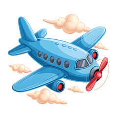Naklejka premium Cute Blue Airplane with Clouds
