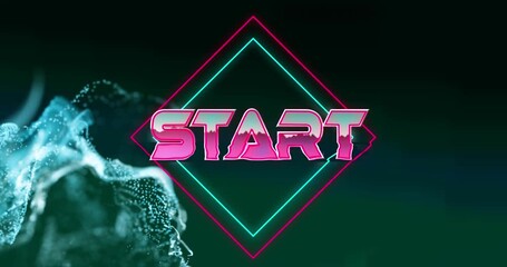 Animation of start text banner over blue digital waves against green gradient background - Powered by Adobe