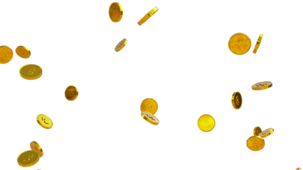 gold coins falling PNG, golden coins falling, golden coins isolated on white background. Us Dollar Coin Icon.