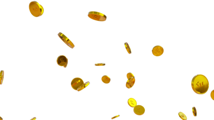 gold coins falling PNG, golden coins falling, golden coins isolated on white background. Us Dollar Coin Icon.