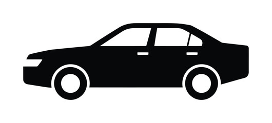 Fototapeta premium Black vector silhouette of a classic four-door sedan car with simple design.