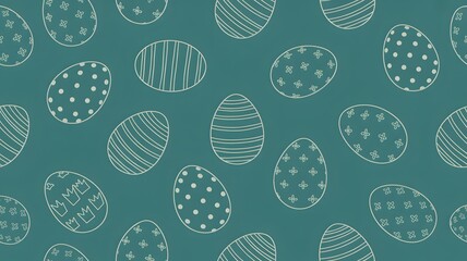 Teal background with white outline easter egg patterns for festive spring design