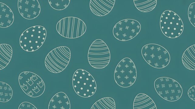 Teal background with white outline easter egg patterns for festive spring design