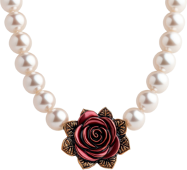 Pearl necklace with rose pendant elegant jewelry, warm mood