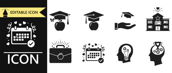 A collection of education, business, and success icons for career path and achievements