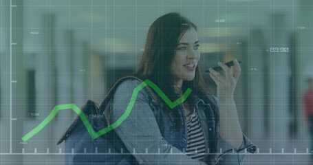 Animation of data processing over woman using smartphone - Powered by Adobe