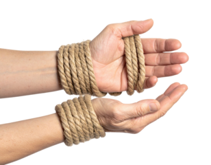 Hands Bound Together With Rope Symbolizing Restraint and Struggle For Freedom And Control