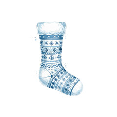 Blue watercolor Christmas sock