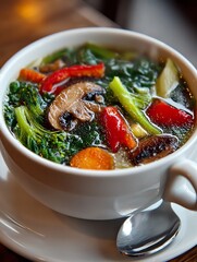 Hearty Vegetable and Mushroom Soup with Peppers and Broccoli